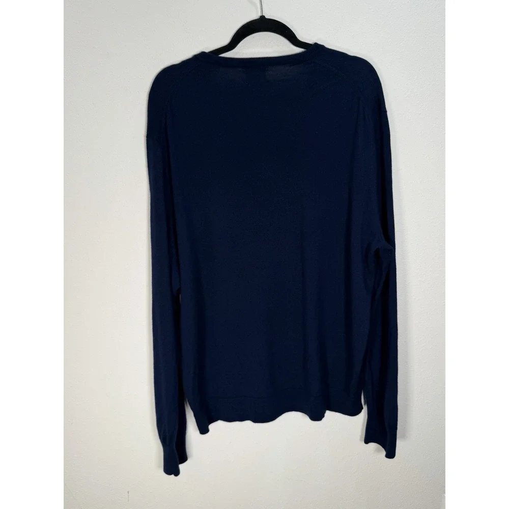 J CREW Sweater 100% Merino Wool Men's Sz XXL Navy Blue V-neck Classic Preppy